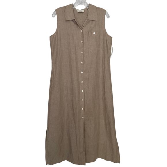 NWT Vintage 80s/90s Lord & Taylor Linen Button Front Dress large petite - Picture 1 of 14